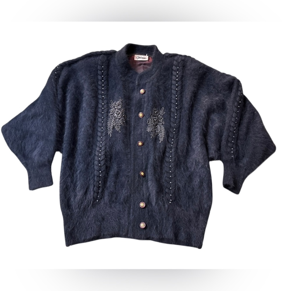 Vintage wool navy blue cardigan, X-large